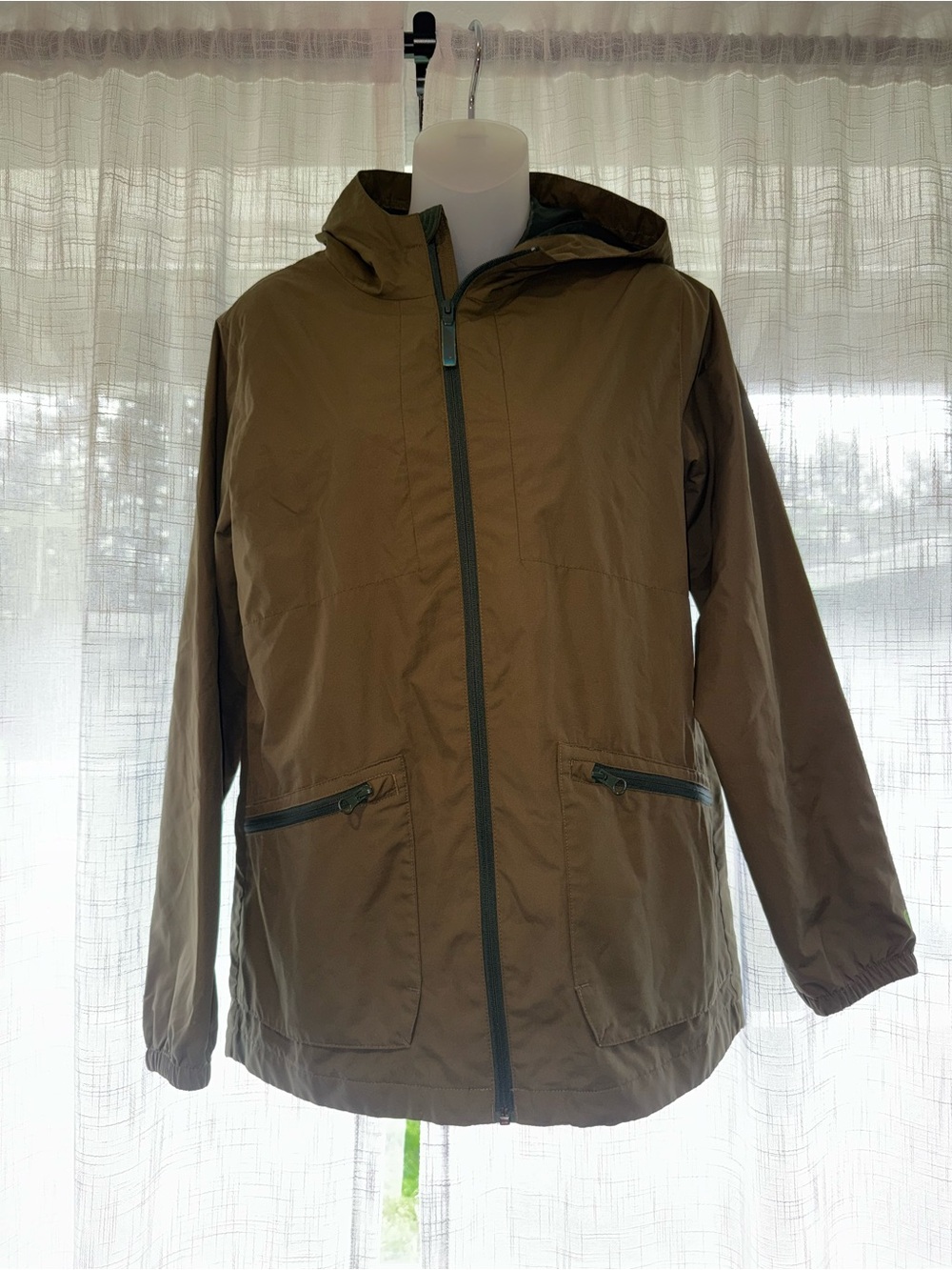 Women's Champion Hooded Lightweight Rain Jacket Zip up Green s/m